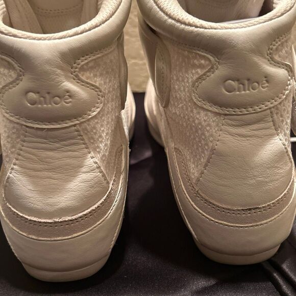 Chloe Women’s Size 41 Kick Leather & Mesh High Top Sneaker Cloudy Cream NEW - Picture 7 of 16